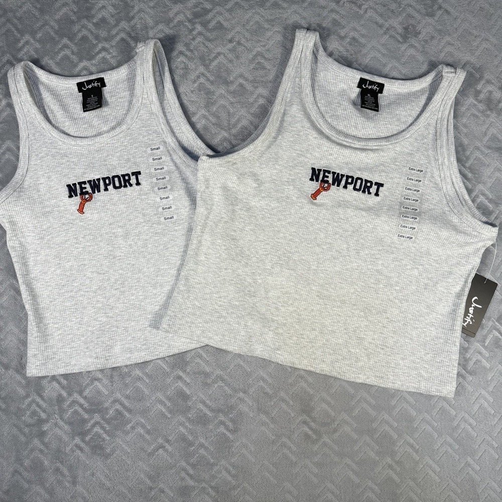 Justify Women Ribbed Tank Top Newport Lobster Embroidered S XL Coastal Preppy***